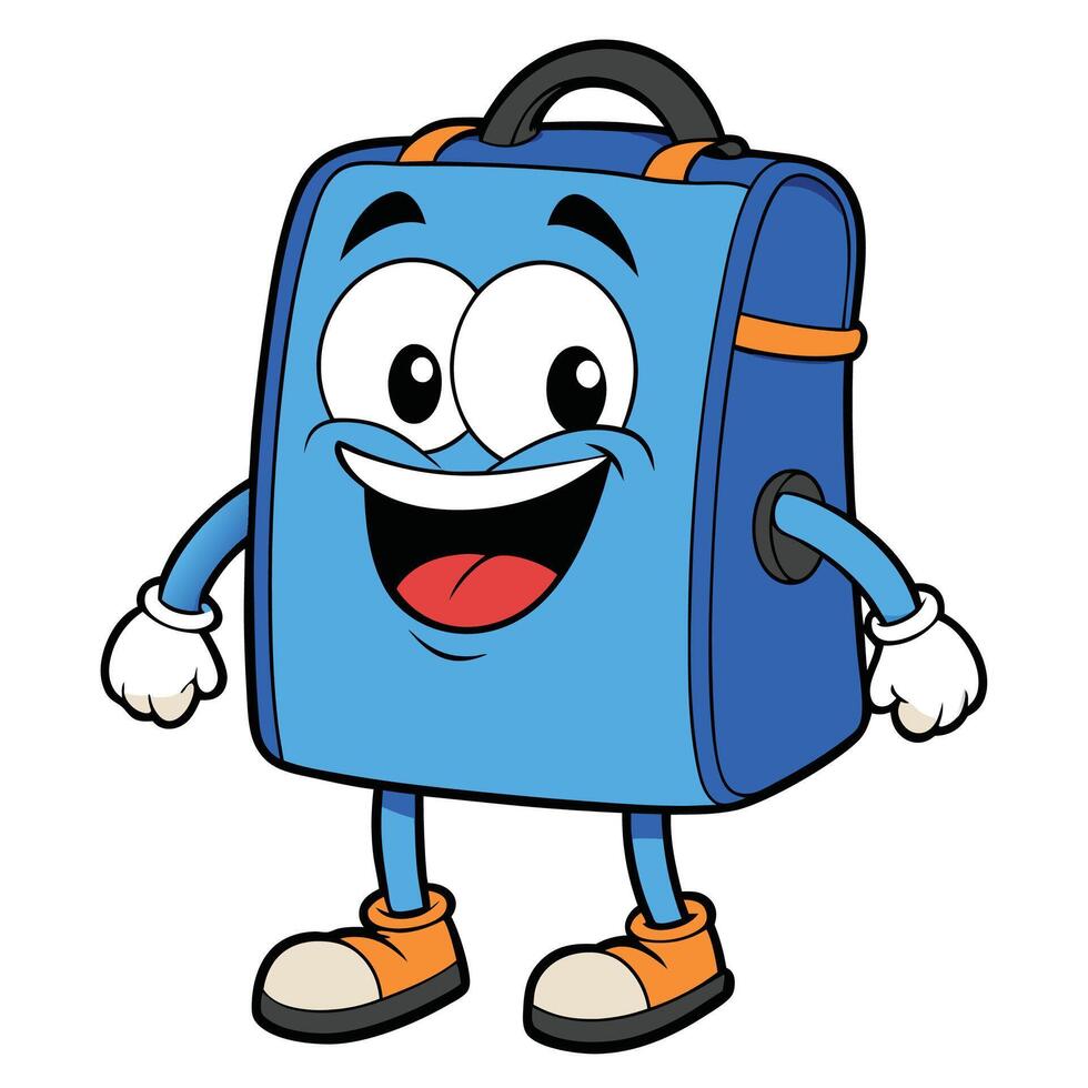 cartoon blue suitcase character illustration vector