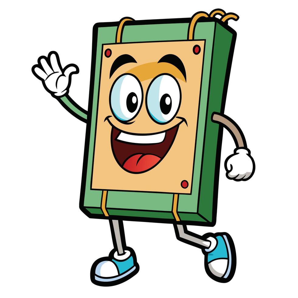 a cartoon book character waving and smiling vector