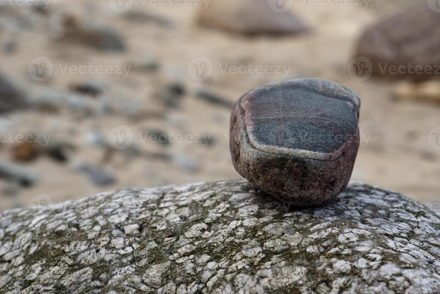 Textured Multicolor Stone on Weathered Rock in Coastal Setting photo