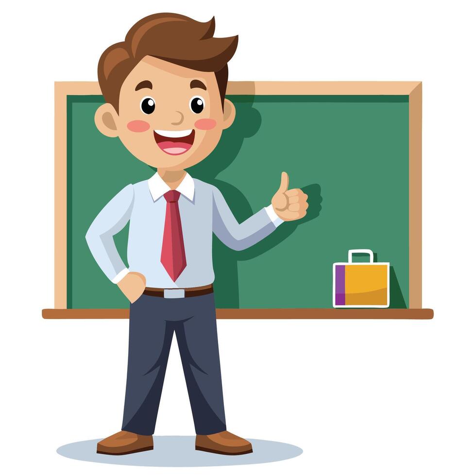 a cartoon man standing near a blackboard with a briefcase vector