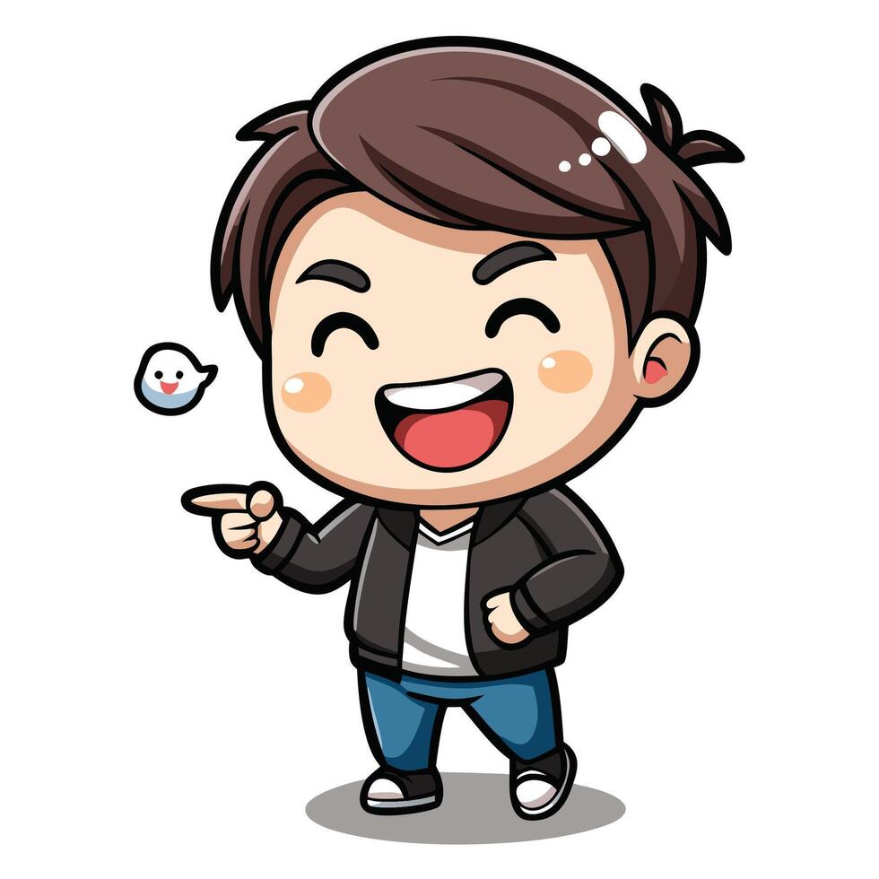 a cartoon boy pointing at something funny character vector