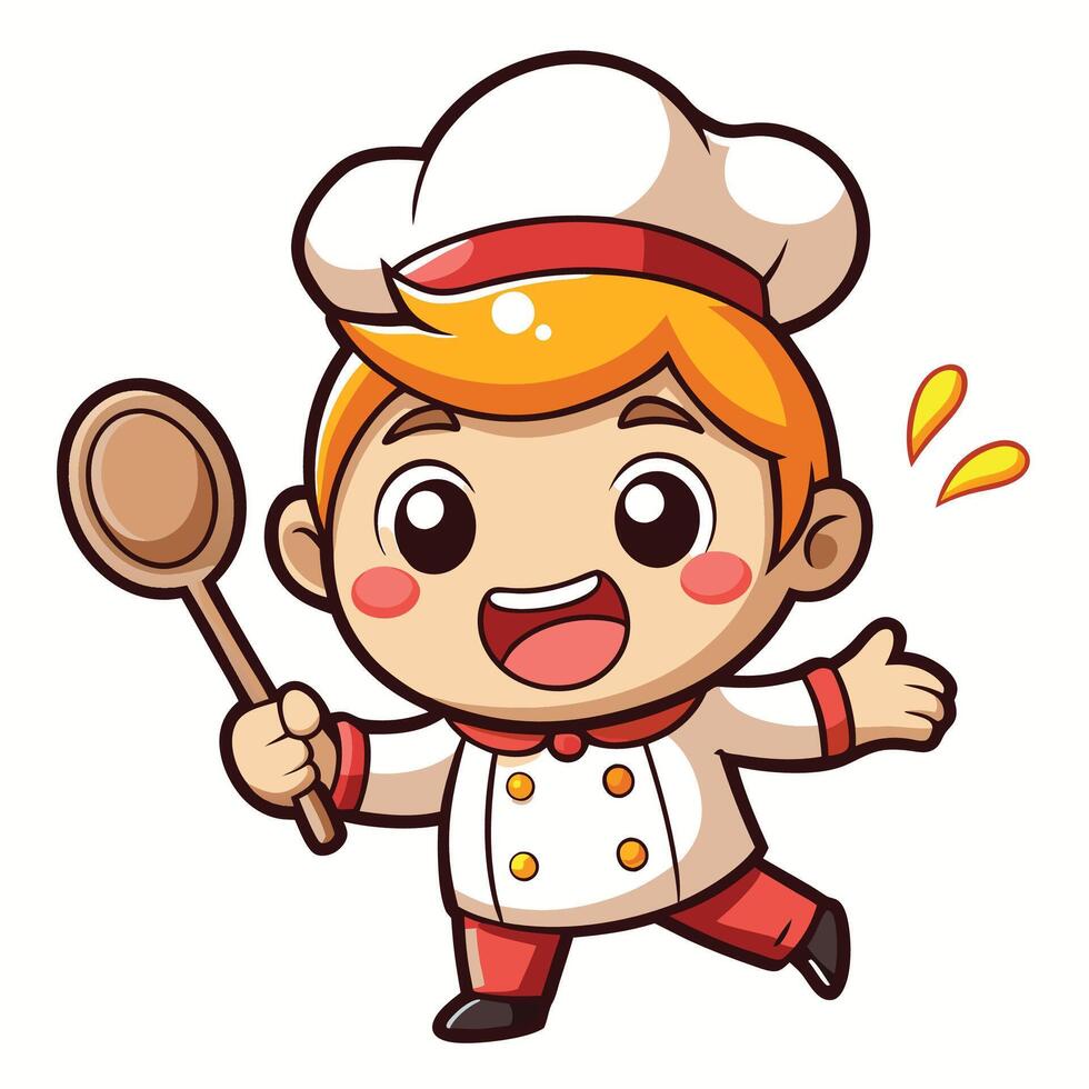 cartoon chef holding a spatula and spoon beautiful background vector