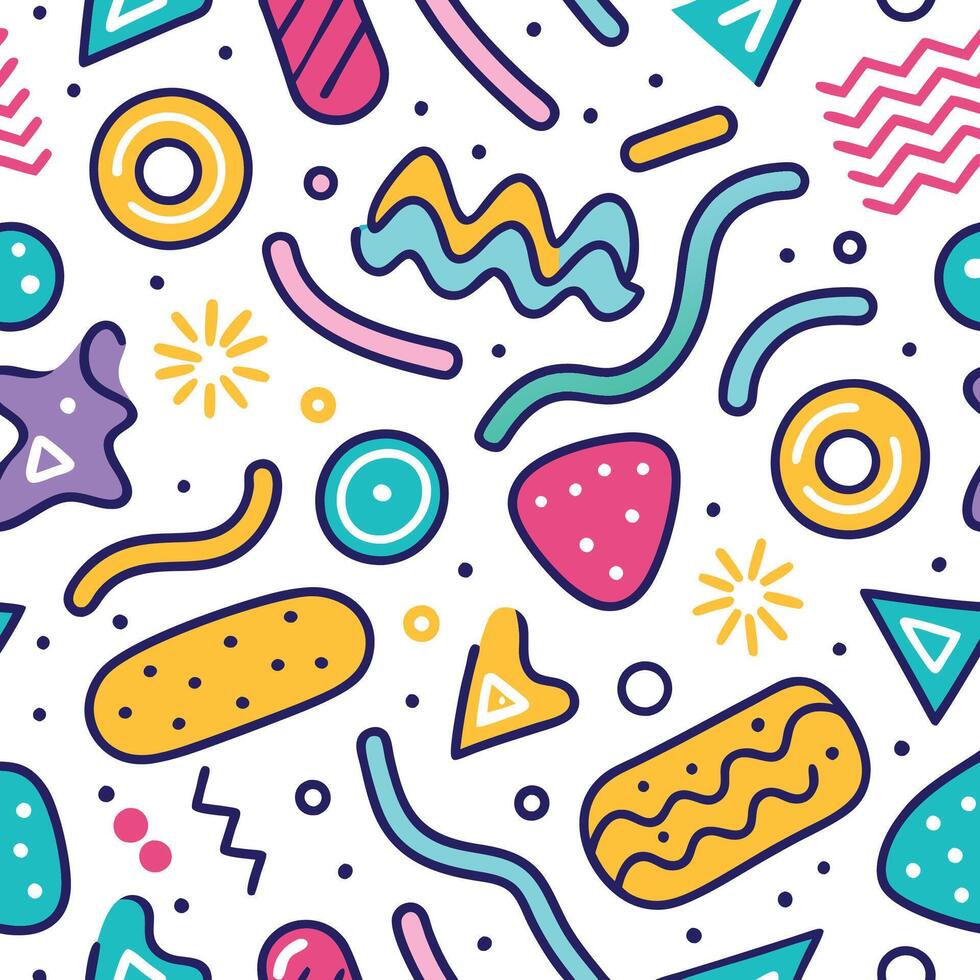 seamless pattern with colorful retro icons, vector