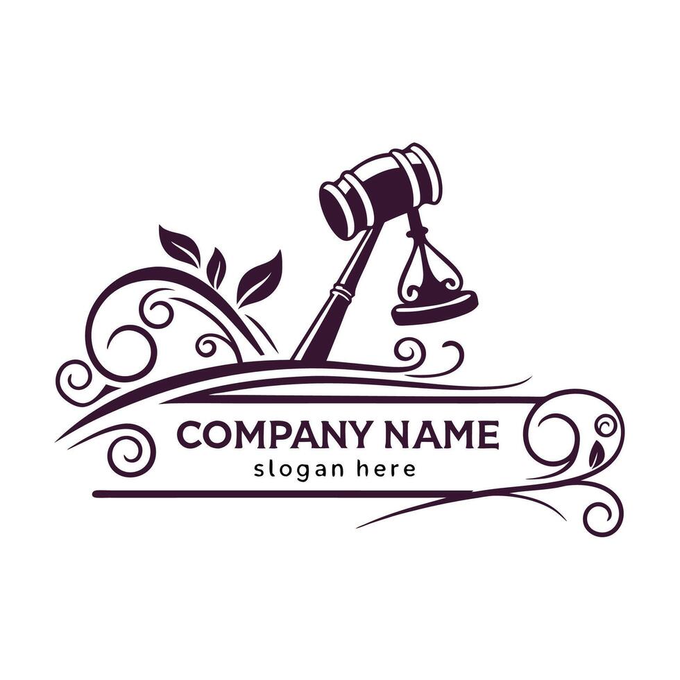 a judge's gavel and scroll logo design vector