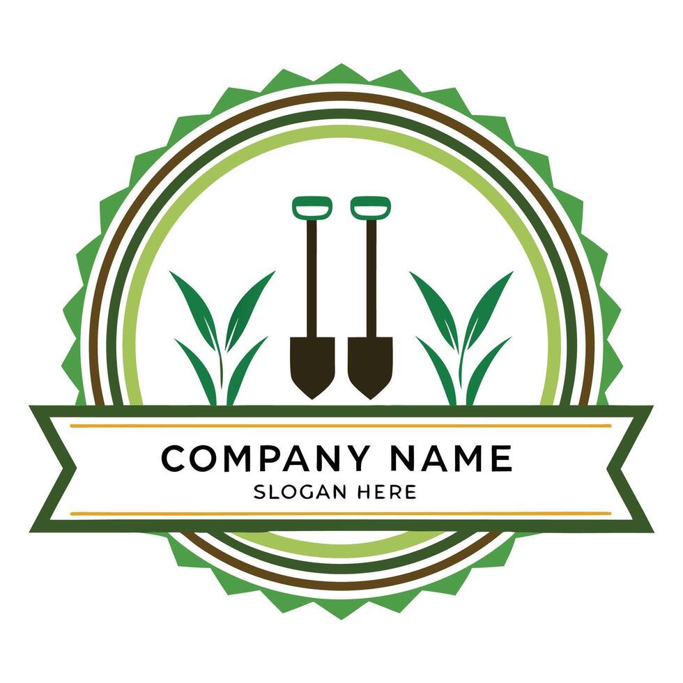 garden logo design with shovels and grass vector
