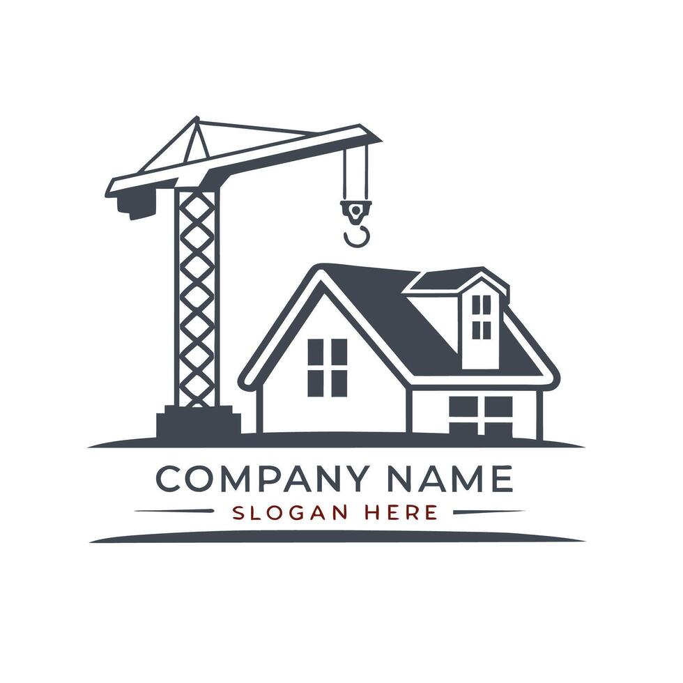 a house and crane logo design vector
