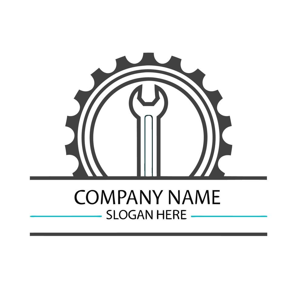 a wrench and gear wheel logo design vector