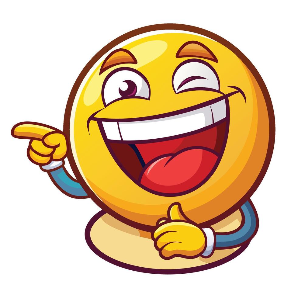 emoticon cartoon character with a big smile and pointing vector