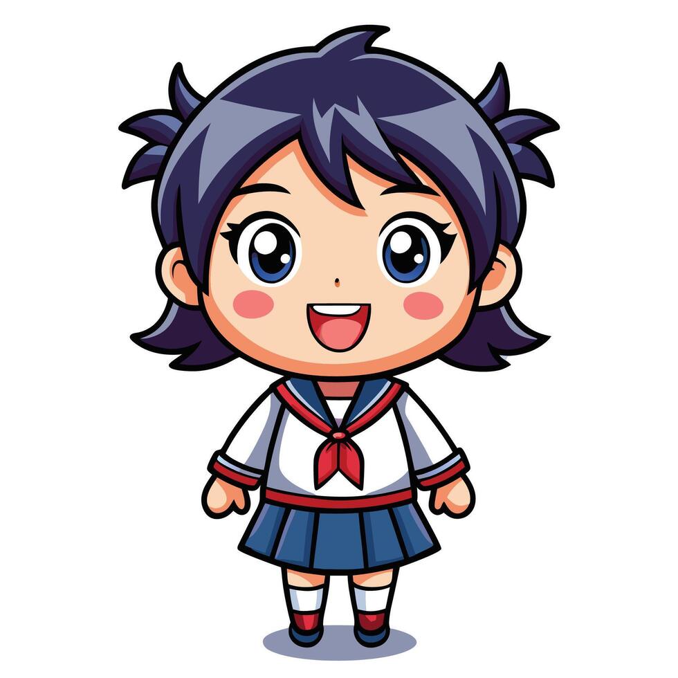 cute anime girl in sailor uniform illustration vector
