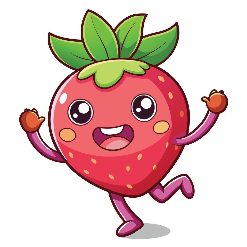 strawberry character running and smiling vector