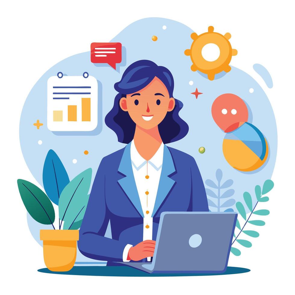 businesswoman working on laptop vector