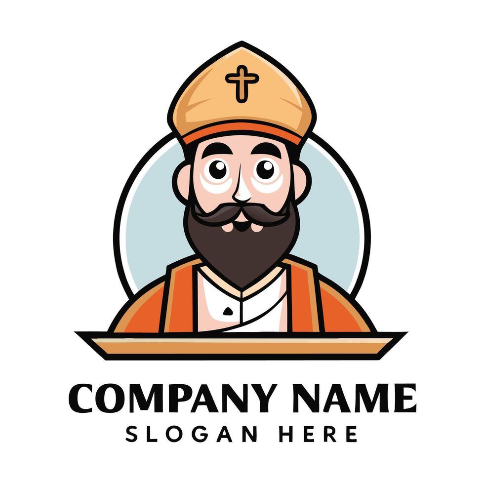 a cartoon man with a beard and mustache in a priest's hat vector