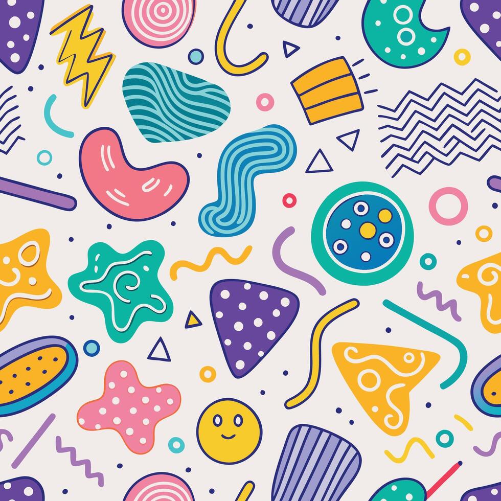 seamless pattern with colorful retro objects vector
