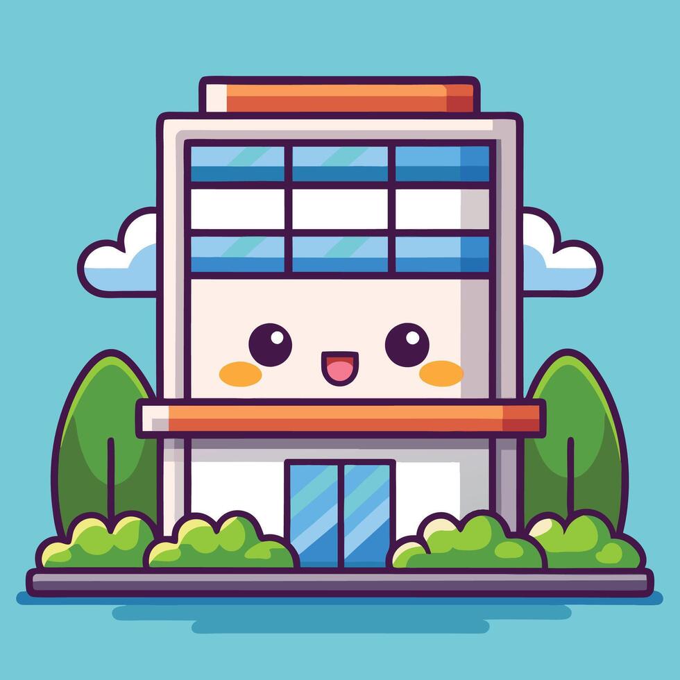 a cartoon building with a face and white background vector