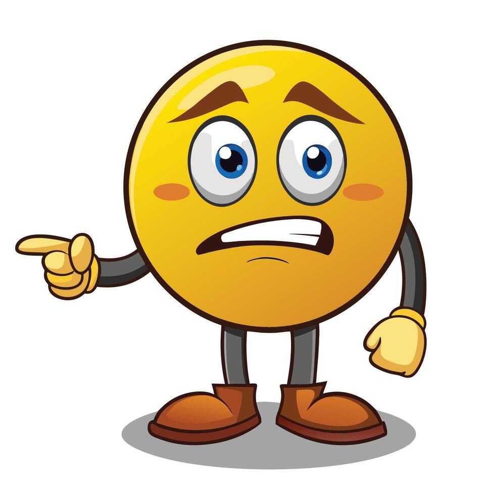 emoticon character pointing at something white background, vector