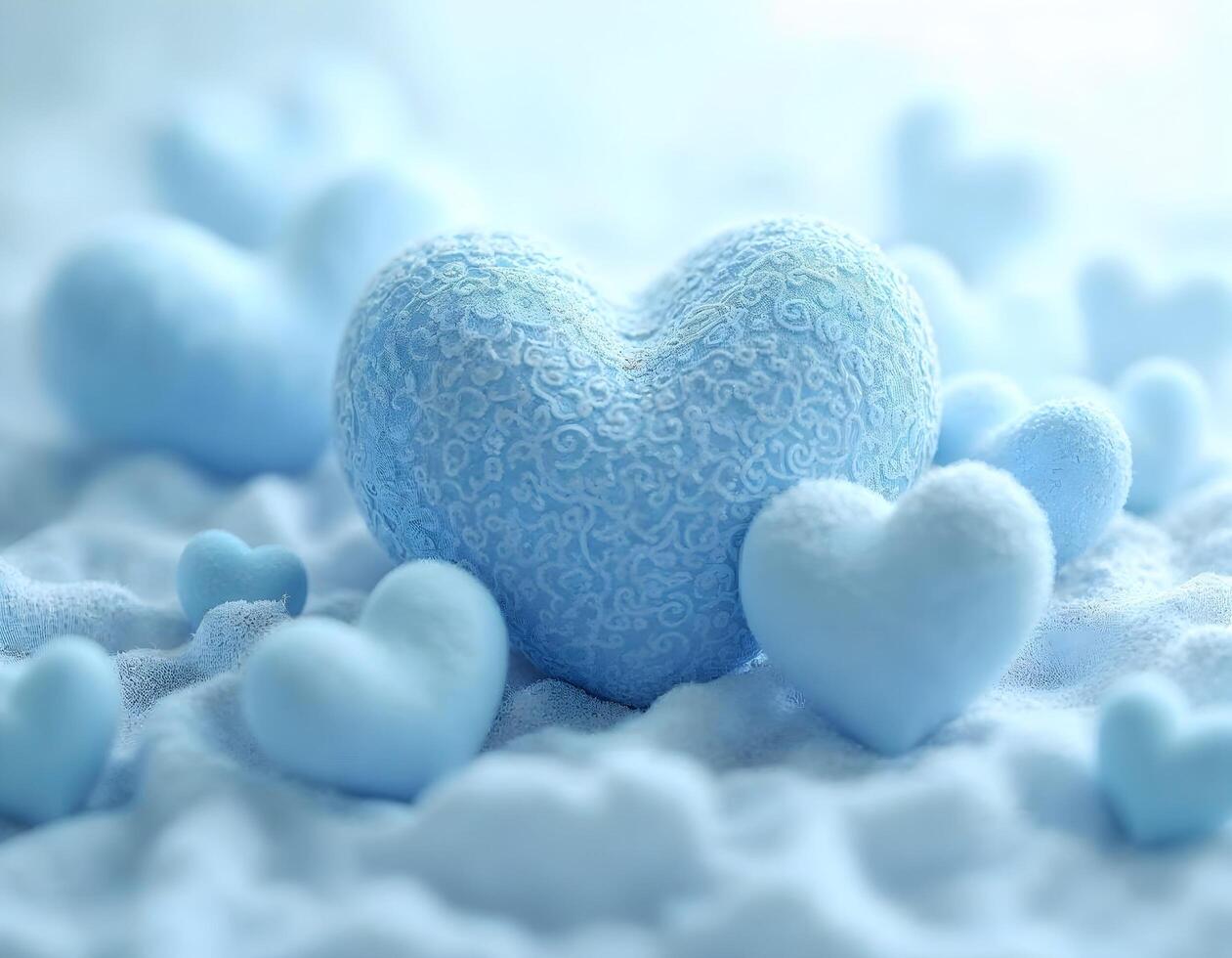 3D heart design elements in various sizes, featuring intricate patterns and textures, on a transparent background. photo