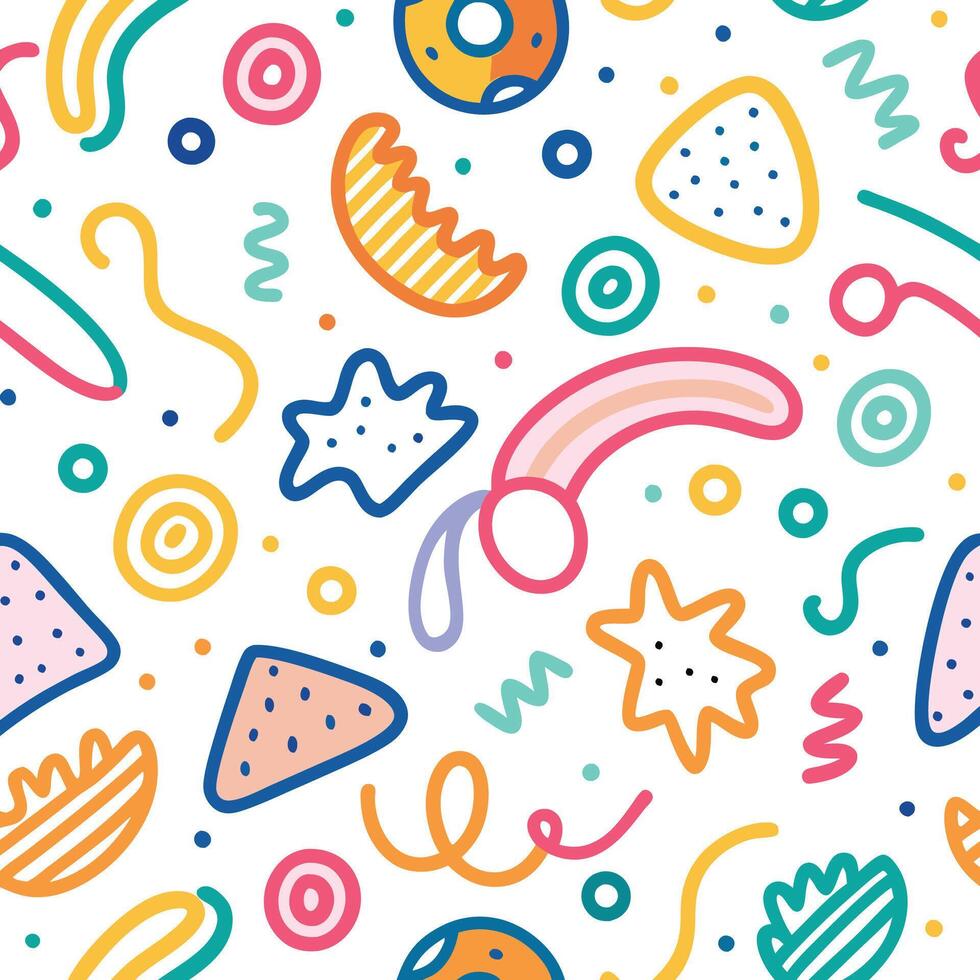 seamless pattern with colorful objects and shapes, vector