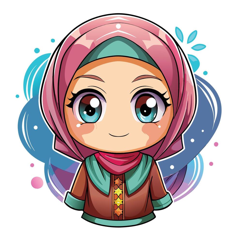 cartoon muslim girl with pink vector