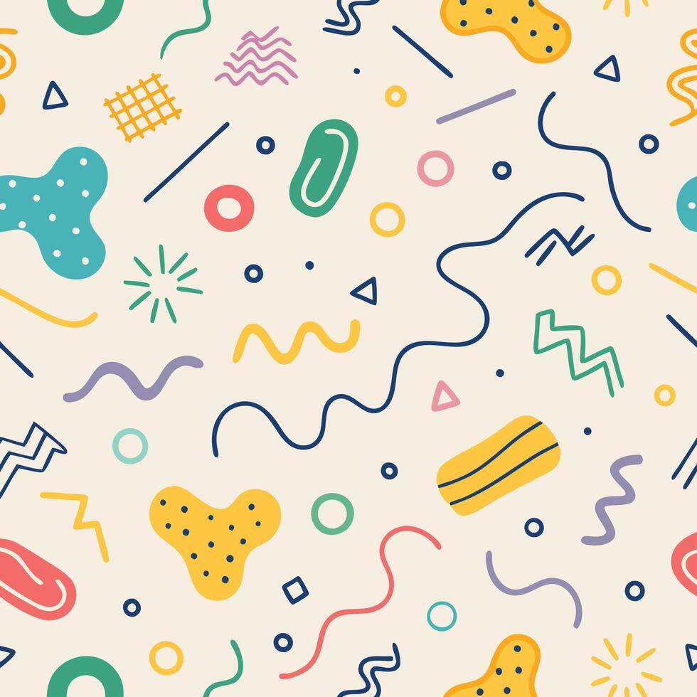 seamless pattern with colorful shapes and lines, vector