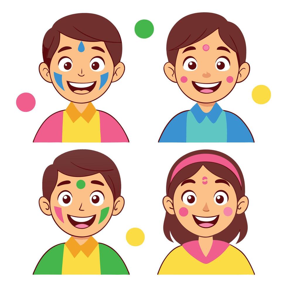 four different people with different colored face paint vector