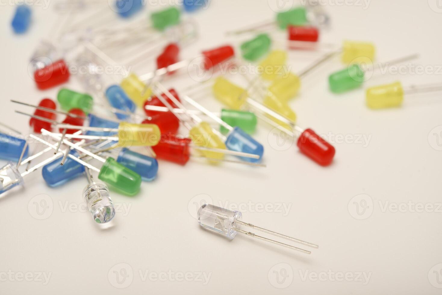 The LEDs are in on a white background. A set of diodes. photo