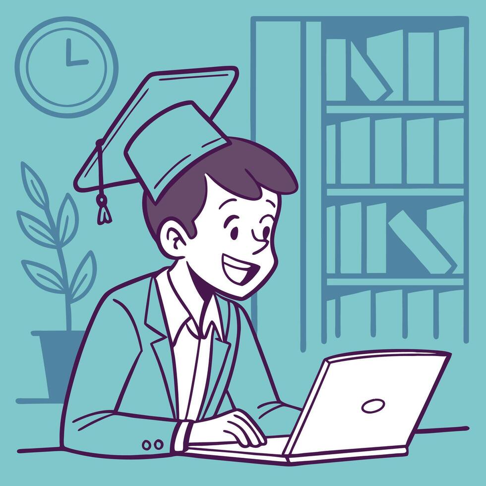 a man in a graduation working white background vector