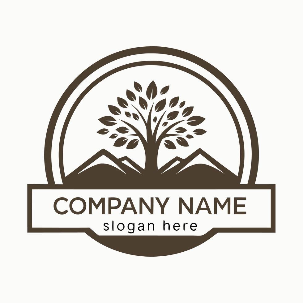 a logo for a company with a tree and mountains vector