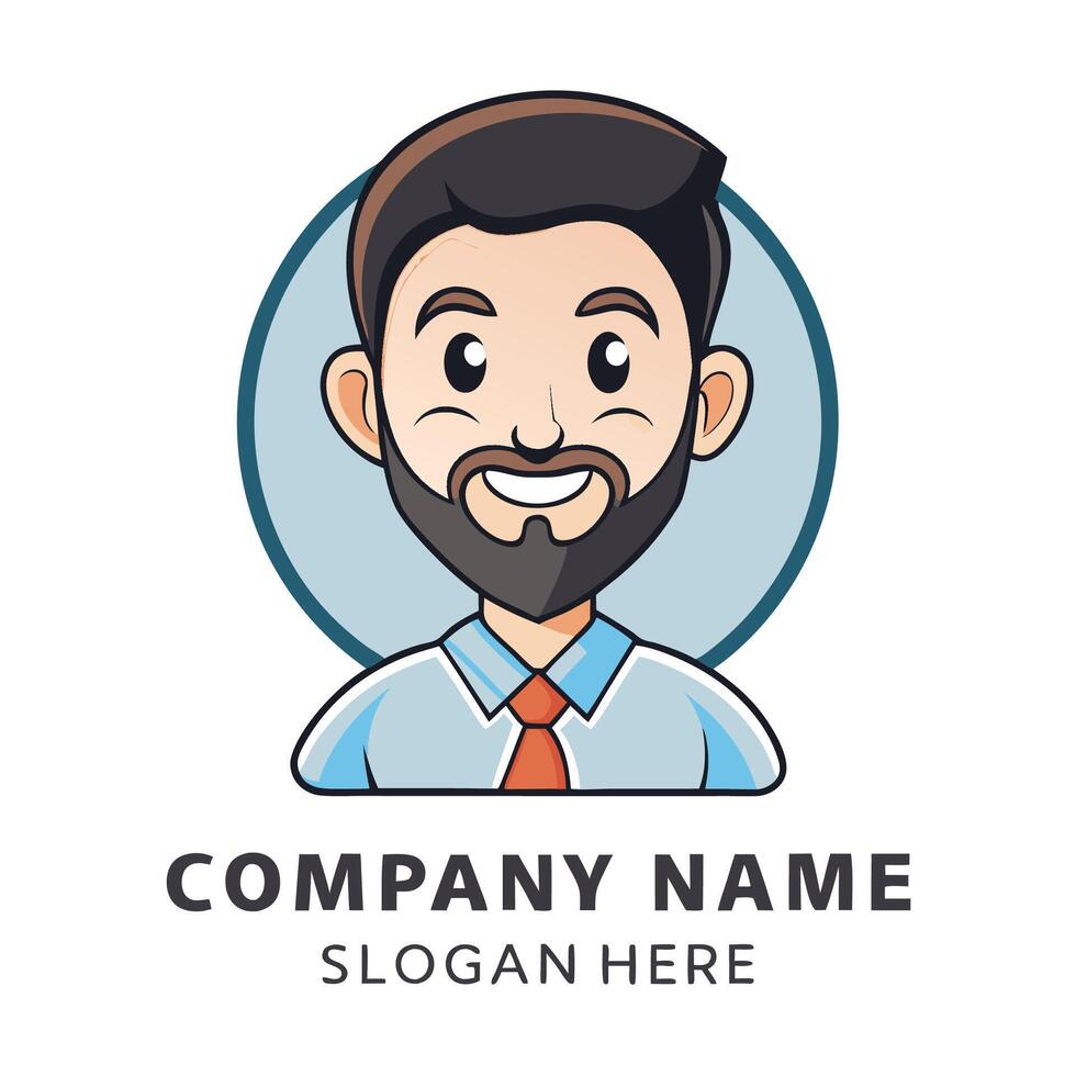 a man with a beard and tie is wearing a logo for a company vector