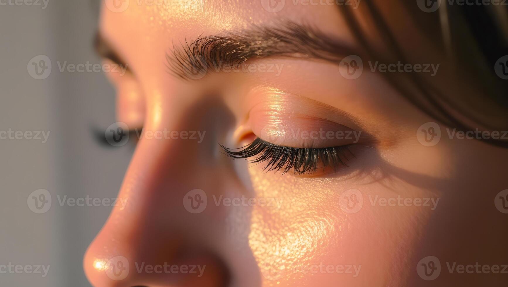 Beautiful Female Eye Close-Up with Natural Skin and Dramatic Eyelashes photo