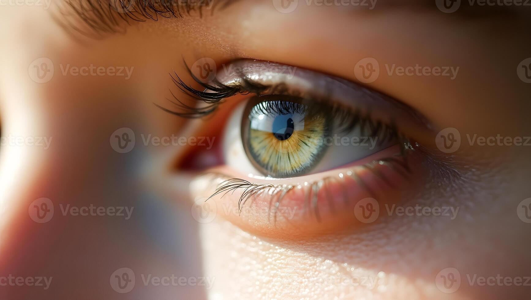 Realistic Beauty Shot Womans Eye with Detailed Lashes and Soft Skin Texture photo