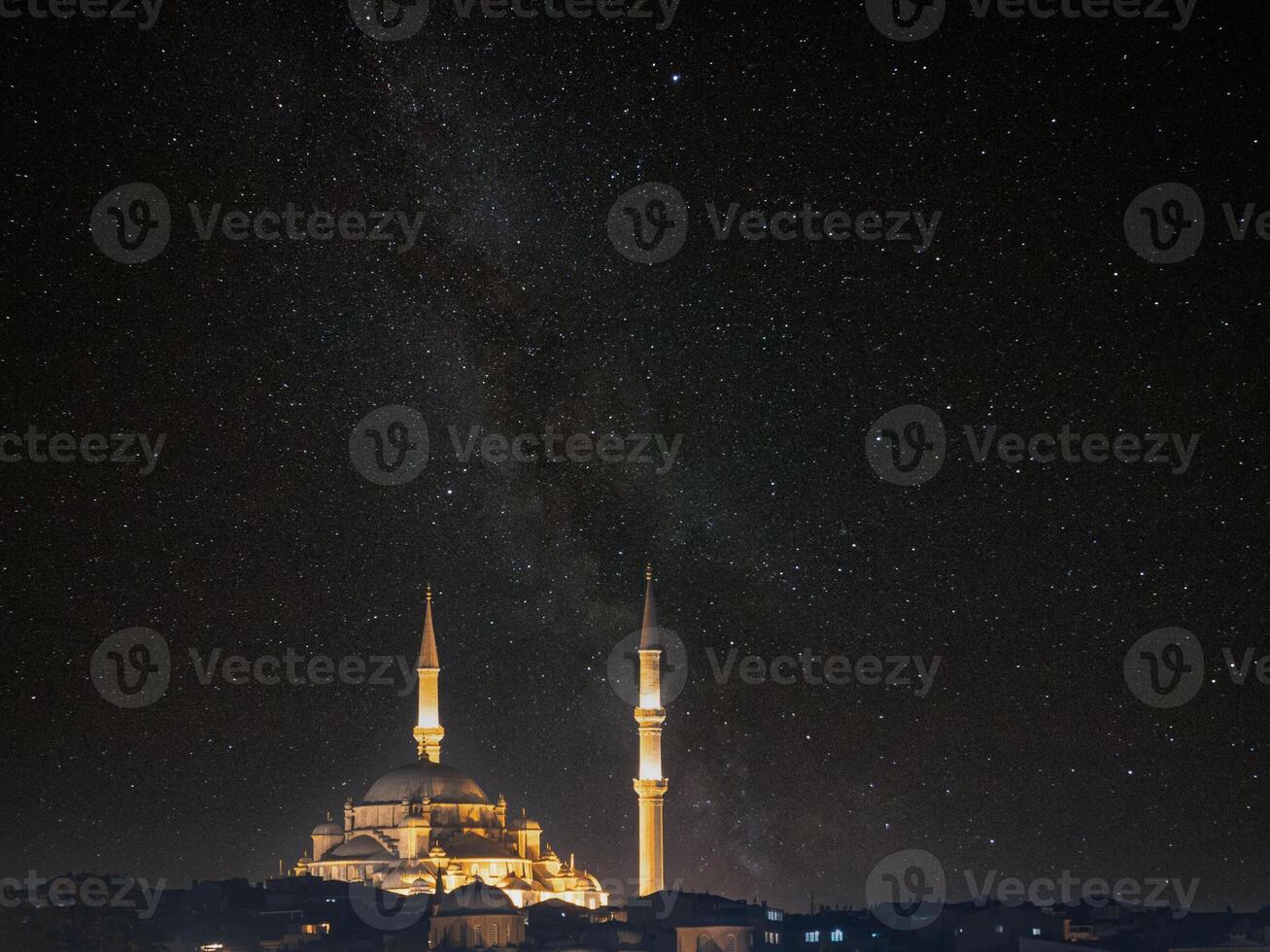 Fatih Mosque with starry night. Islamic or laylat al-qadr concept image photo