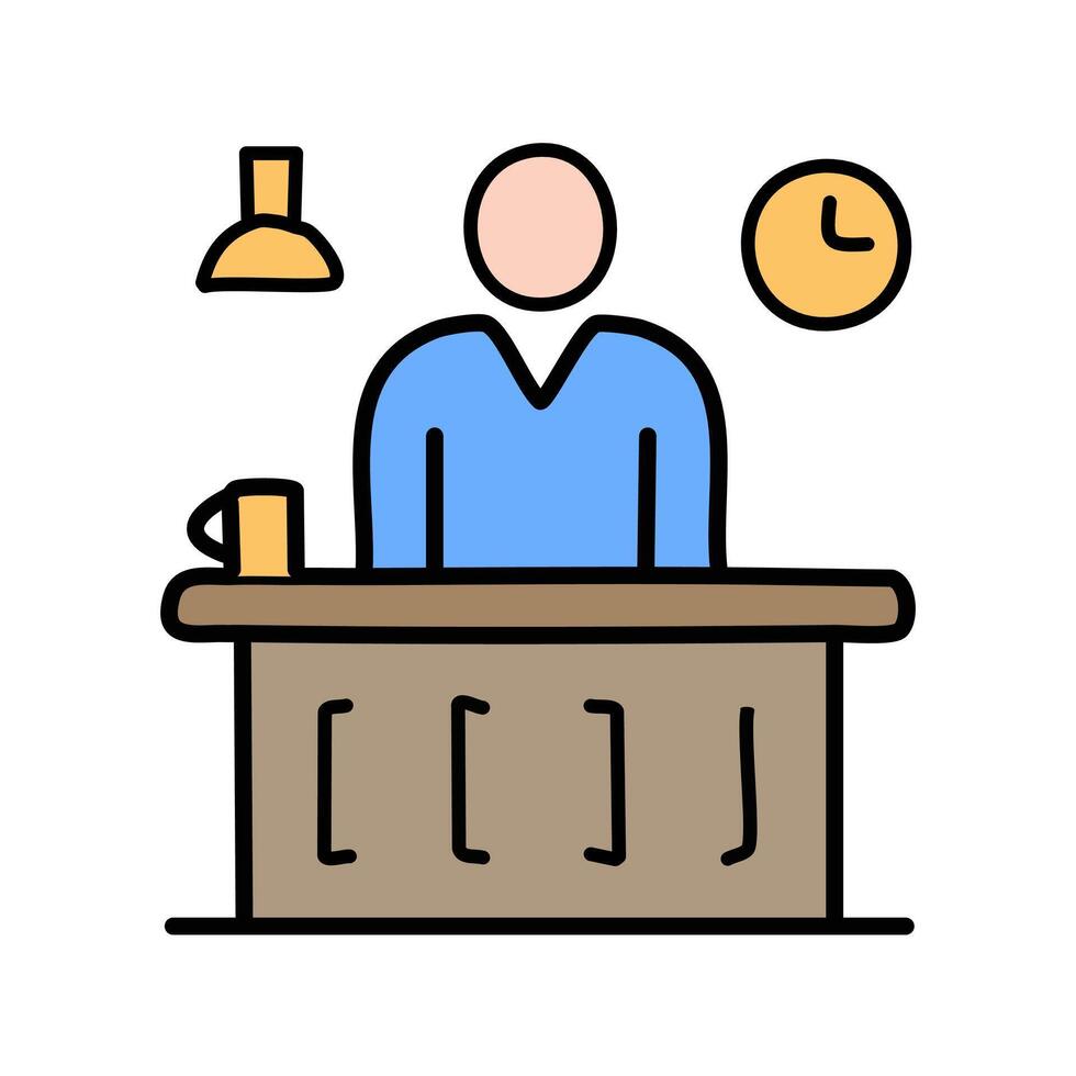 Man working at office desk, line color icon. illustration. vector
