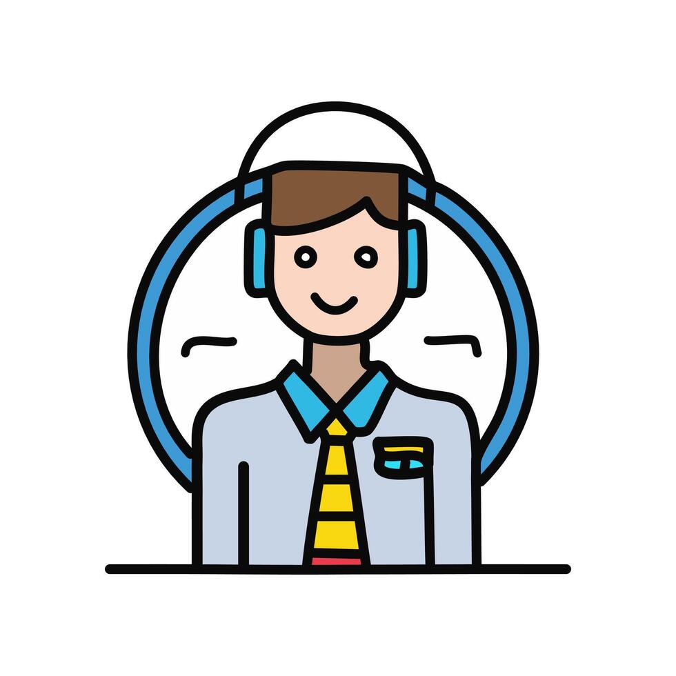 call center worker with headset and microphone illustration line and fill style vector