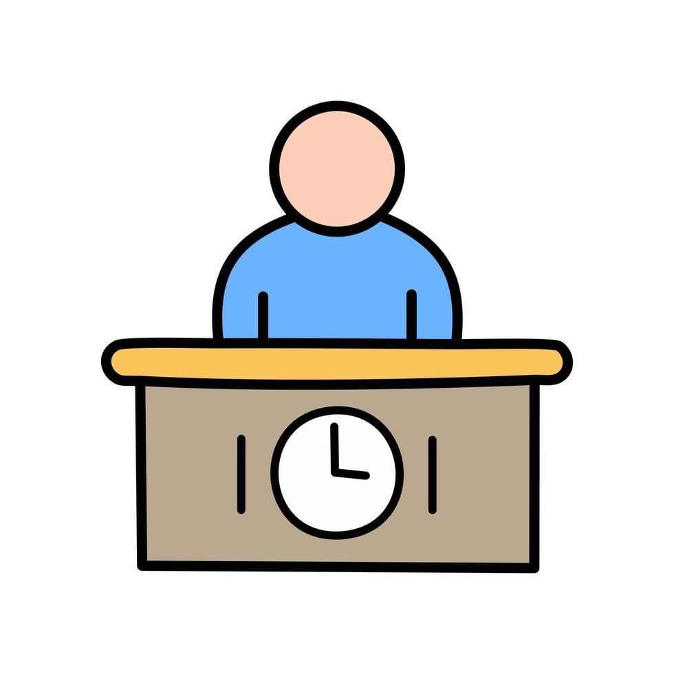 Man at desk, office icon, illustration. Flat design style vector