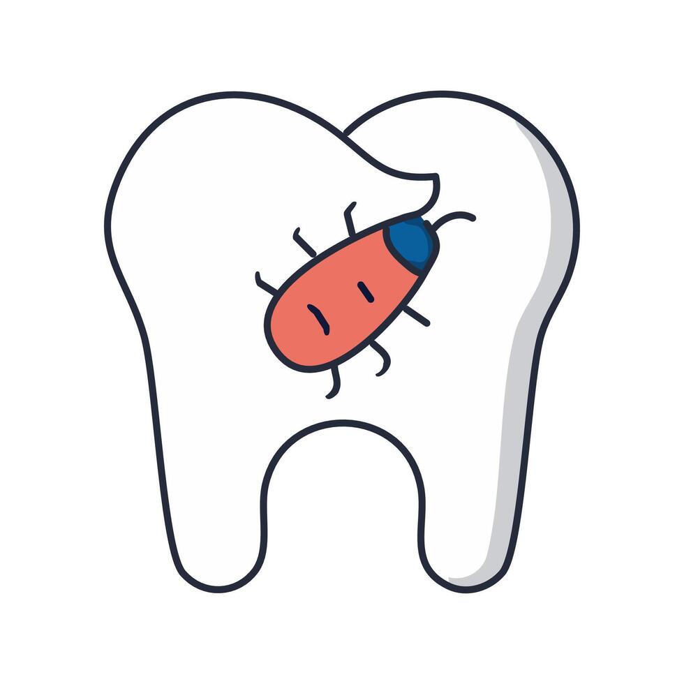 Tooth with cockroach icon. illustration in line style. vector