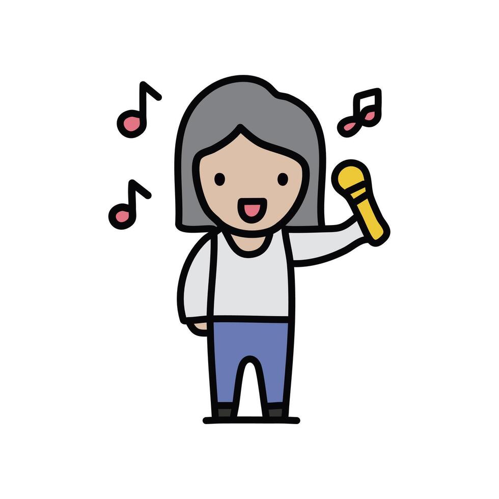 cute grandmother singing karaoke character icon illustration design graphic vector
