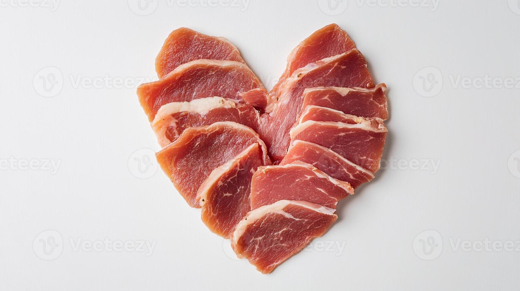 Heart-shaped cured meat arrangement on white background. valentine's day. copy space photo