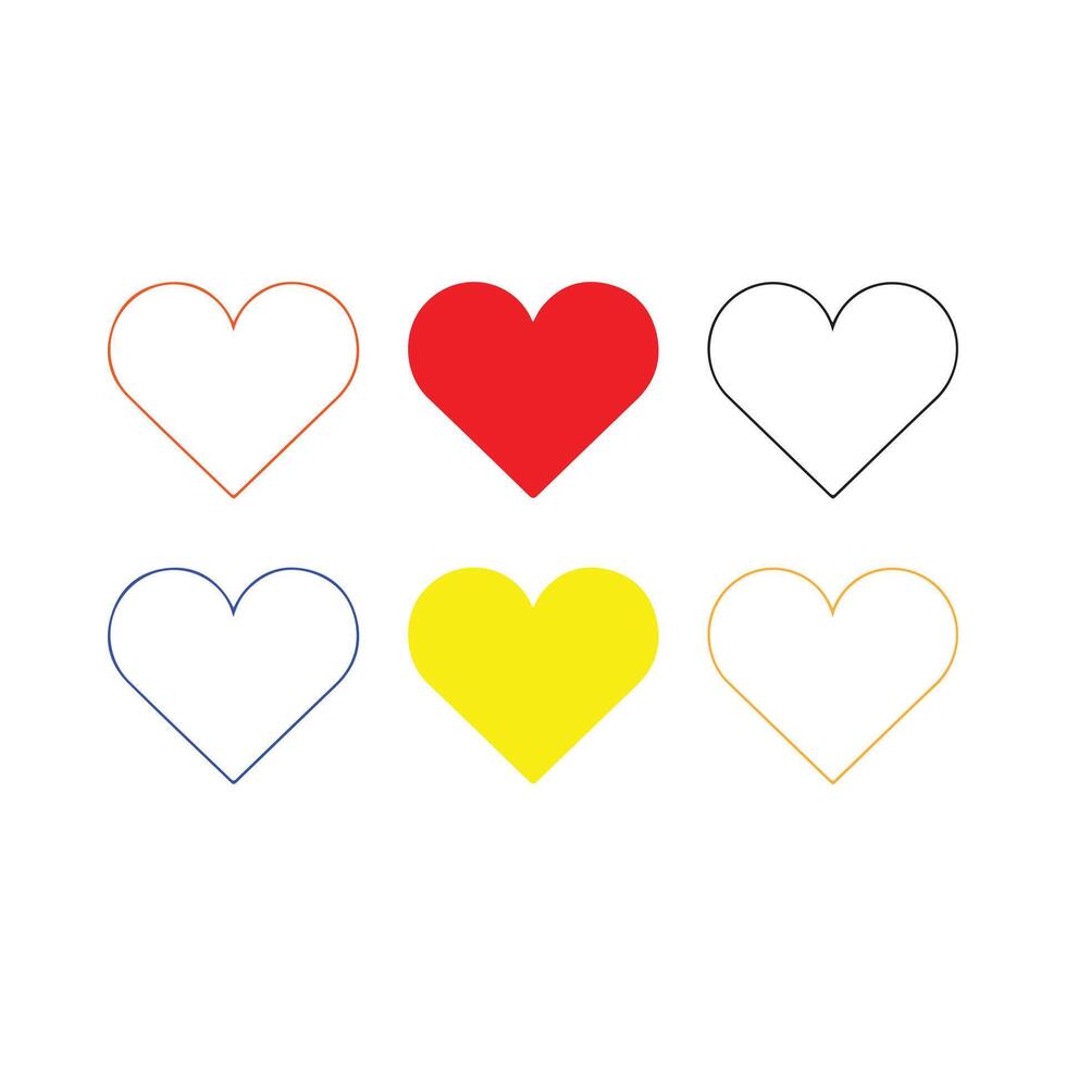Six hearts in various colors and line styles on a white background vector