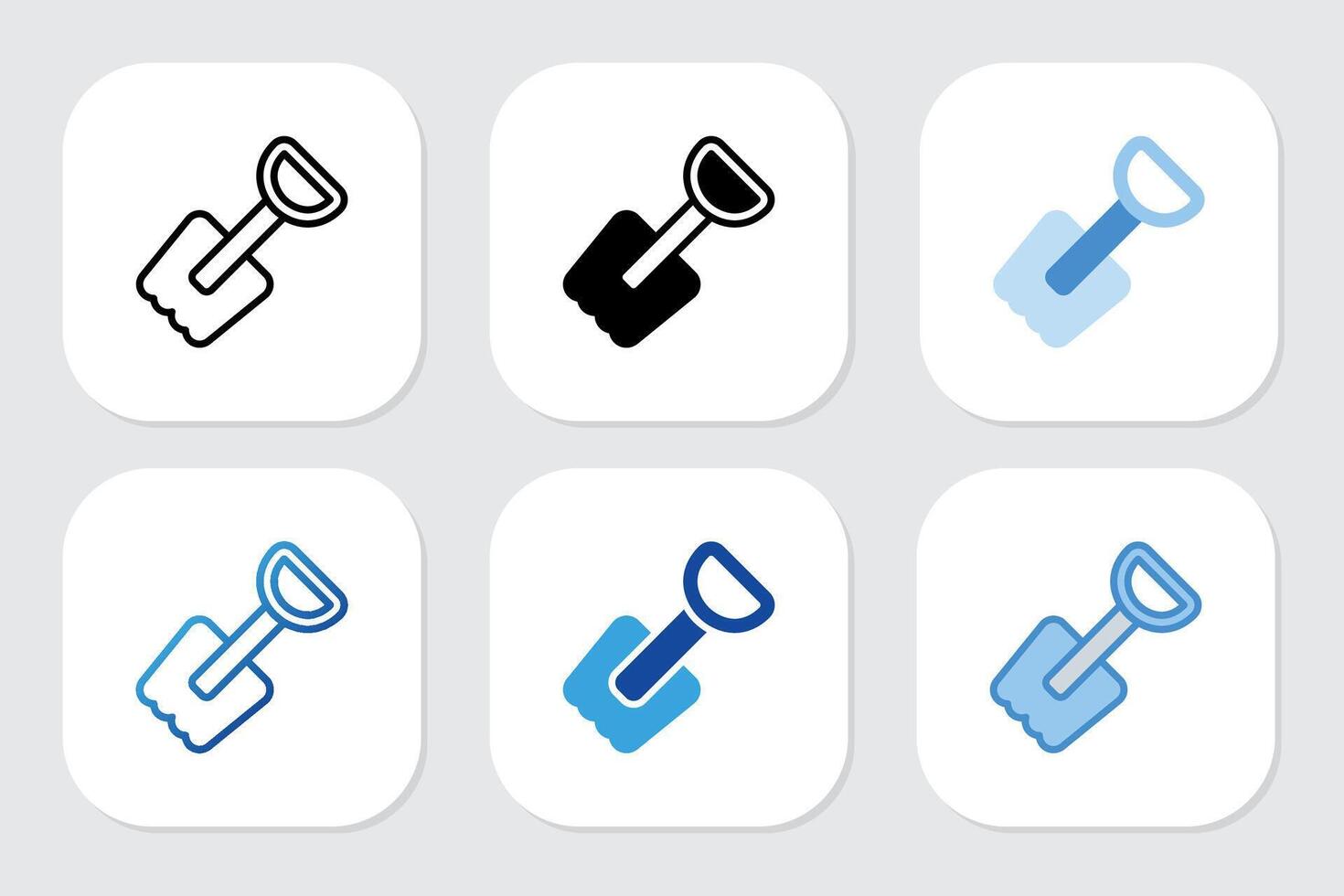 shovel tool icons with various design styles vector