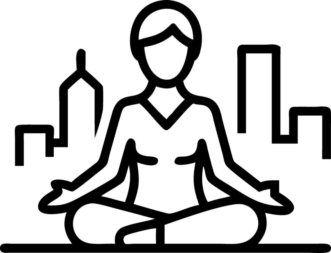 Woman practicing mindfulness at urban rooftop garden with copy space Set A vector