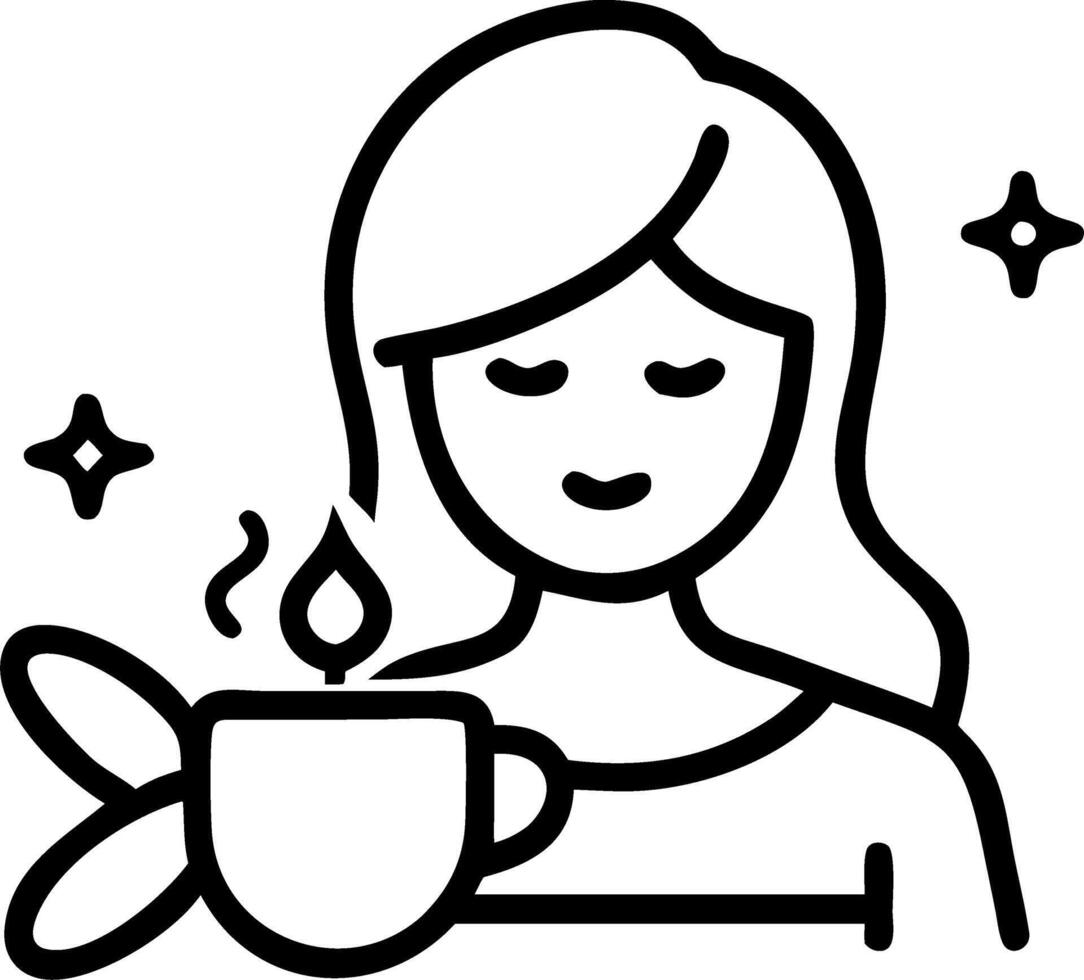 Woman enjoying a herbal tea with bokeh lights copy space on right Set A vector
