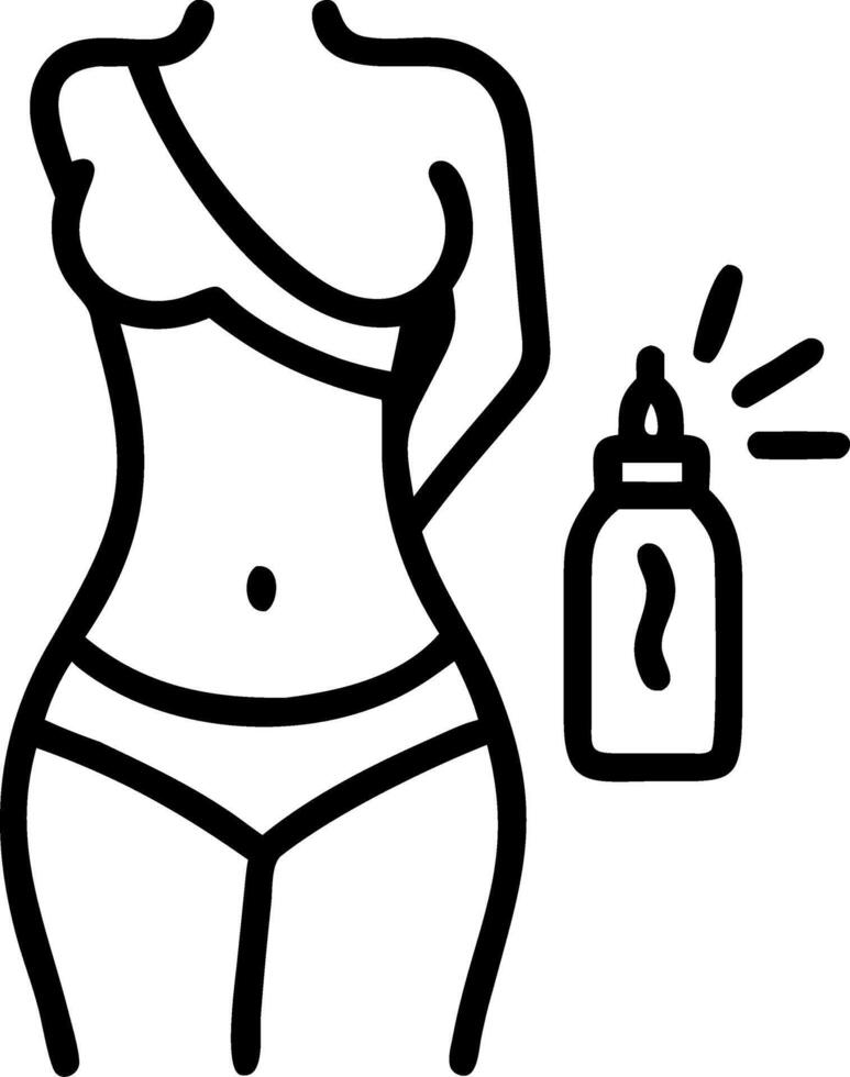 Woman applying body oil on glossy background copy space on right vector
