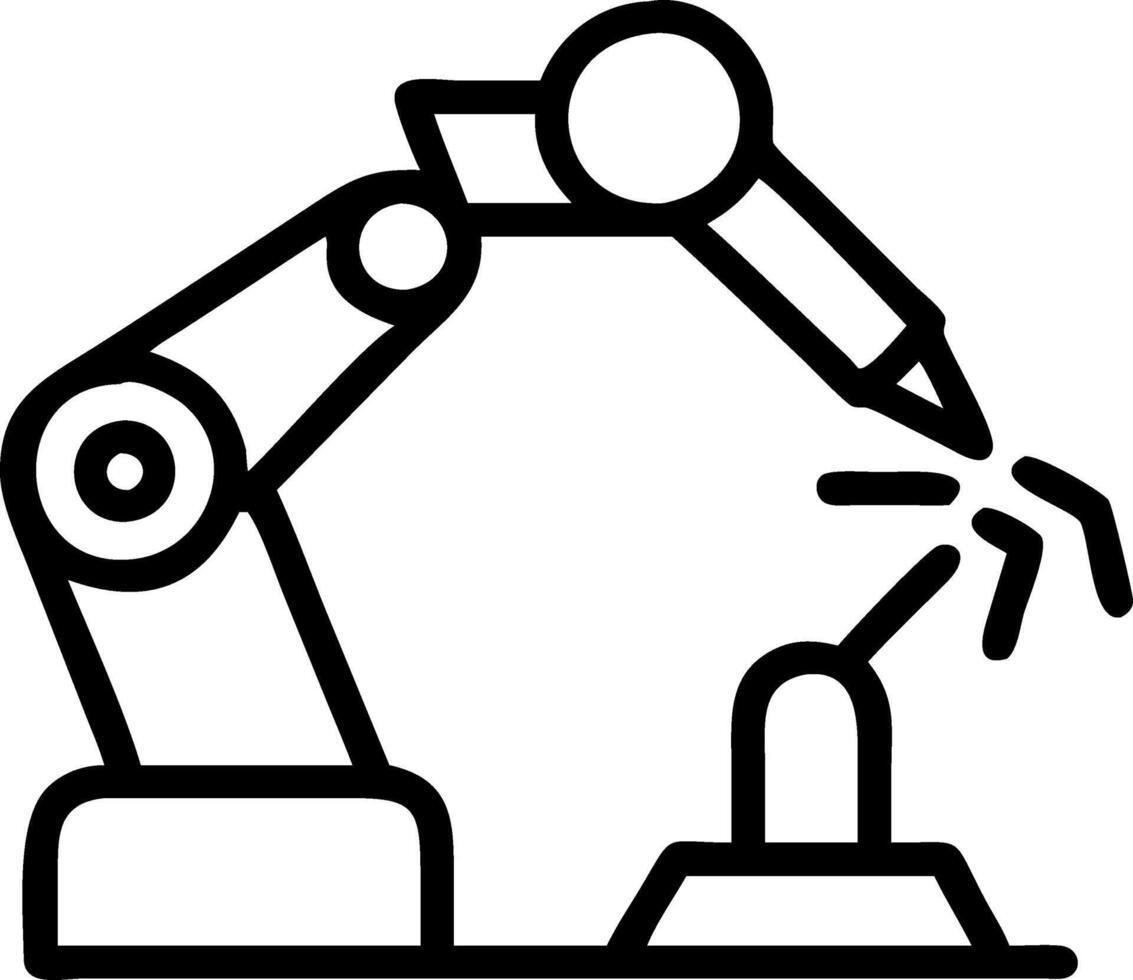 Technician installing automated welding robot in high tech workshop Set A vector