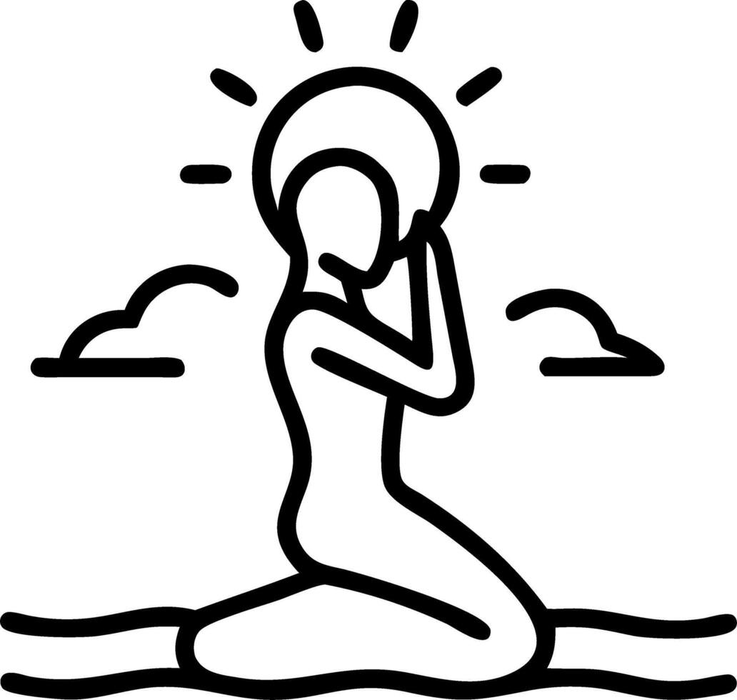 Silhouette of woman practicing yoga on beach at sunset with copy space Set A vector