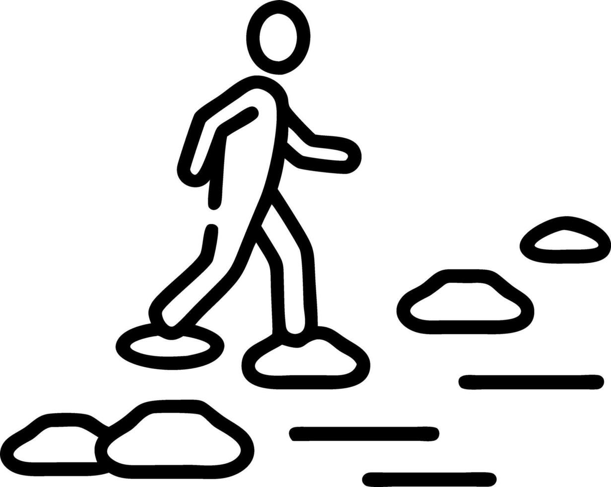Silhouette of person walking across stepping stones over water with soft light Set A vector