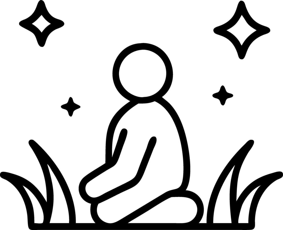 Silhouette of person sitting in field of tall grass under starry sky Set A vector