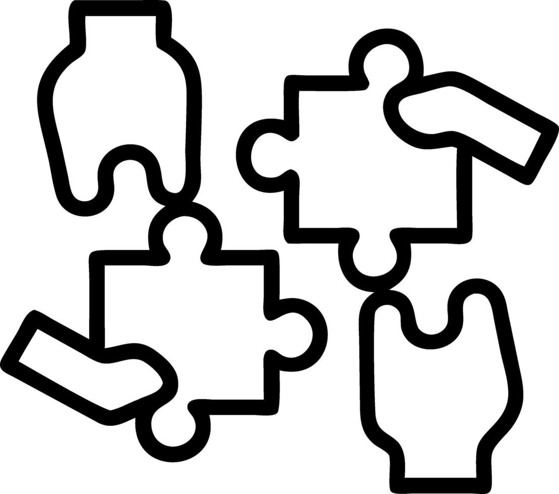 Reality close up of team members hands fitting puzzle pieces with soft natural lighting emphasizing cooperation and teamwork copy space on right. Set A vector