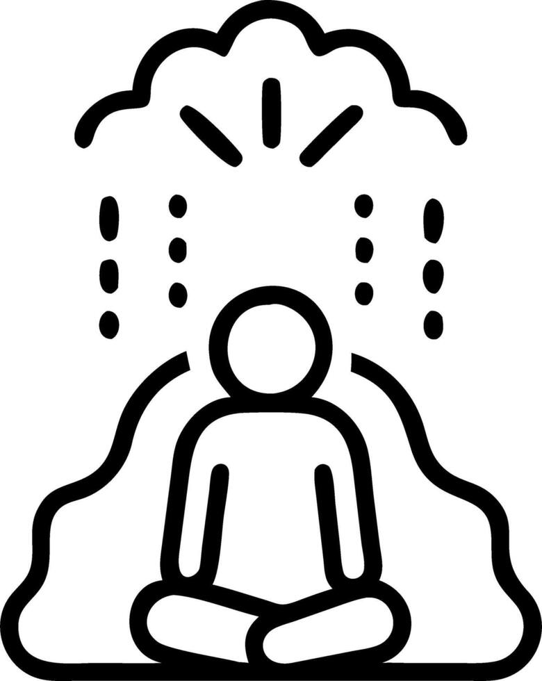 Person sitting under waterfall with soft mist and light Set A vector