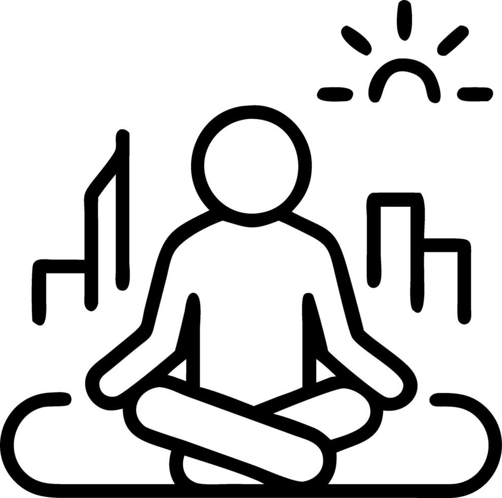Person practicing mindfulness on urban rooftop garden with copy space Set A vector