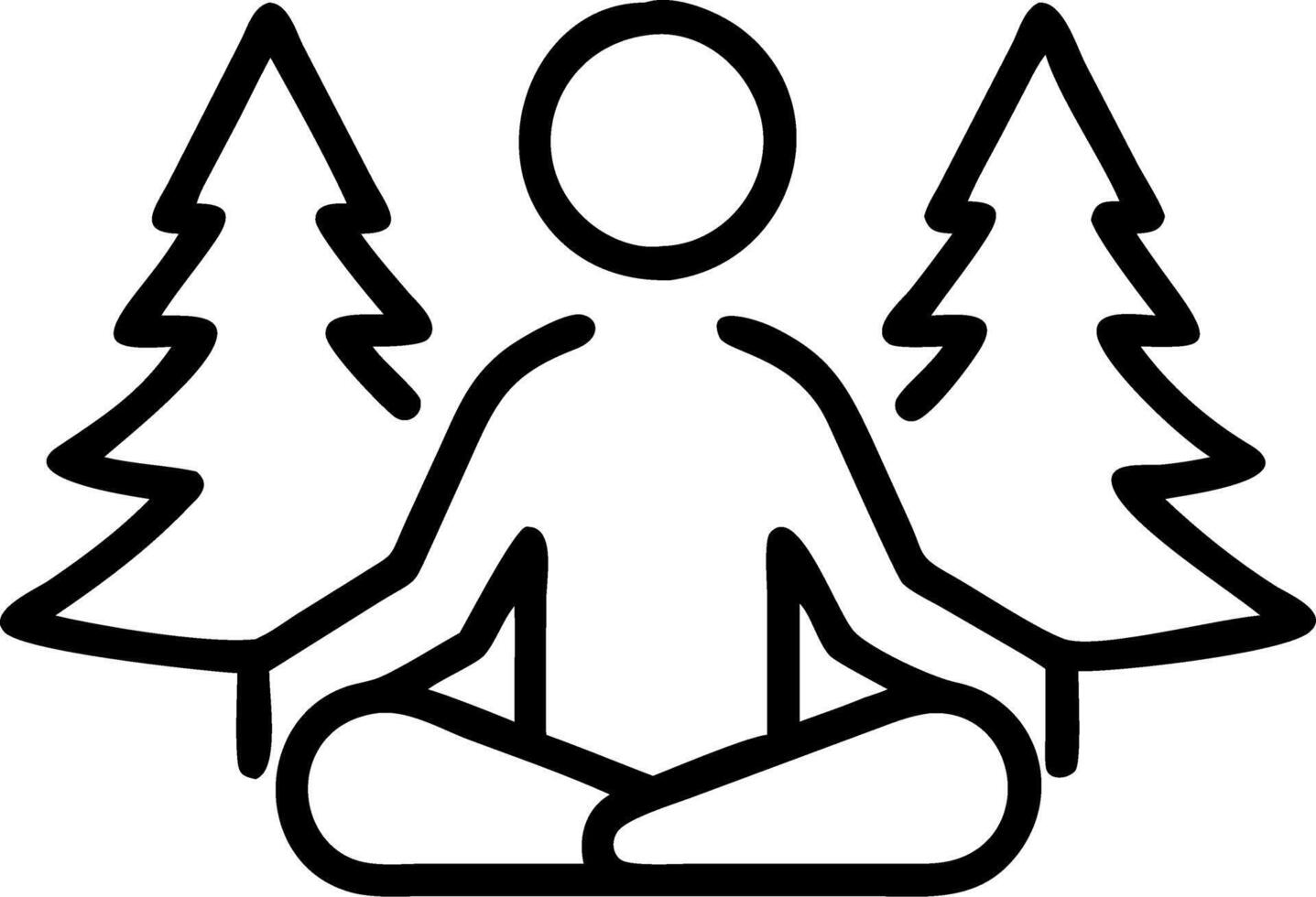 Person meditating in forest clearing with copy space Set A vector